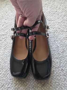 Black Patent Mary Jane Flats with Double Straps NEVER WORN